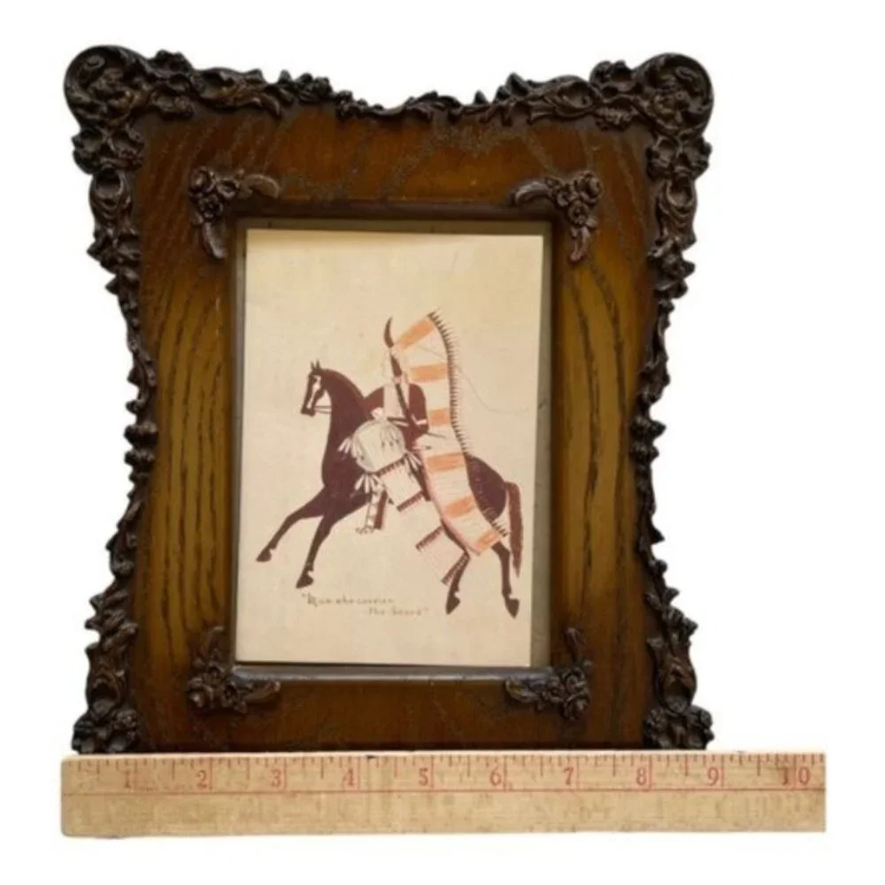 Vintage Ornate Faux Wood 5x7 Frame w/ Native American Postcard Art